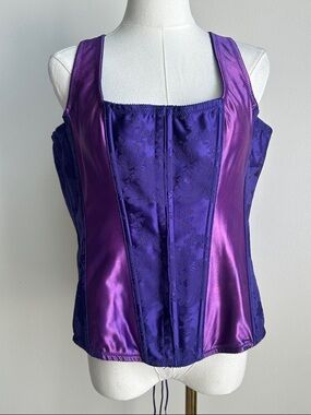 Vtg Womens 44 Satin Brocade Lace Up Corset Cosplay Ren Faire Whimsigoth USA